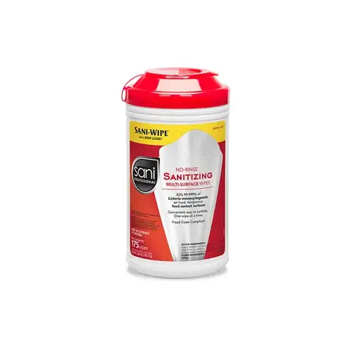 Sani Professional/Nice Pak Sanitizing Wipes Extra Large Canister No Rinse, 175 Count